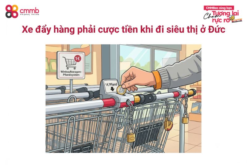 Xe đẩy hàng phải cược tiền khi đi siêu thị ở Đức