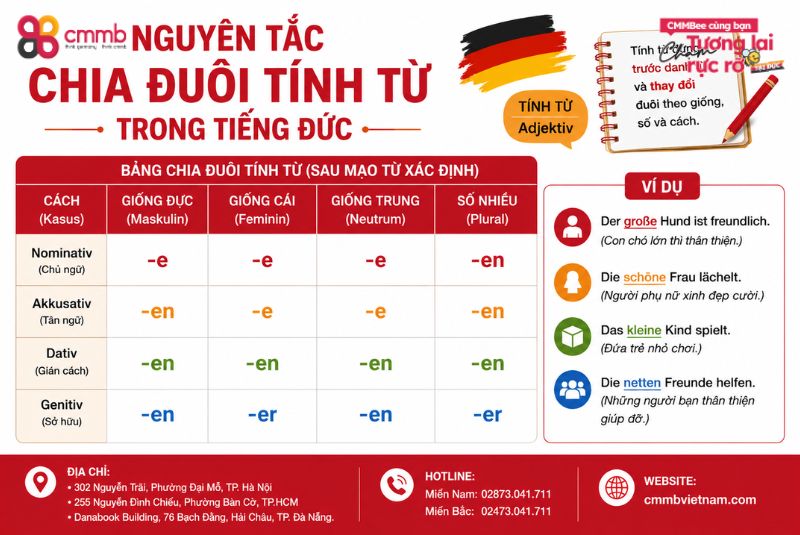 Nguyên tắc chia đuôi tính từ trong tiếng Đức