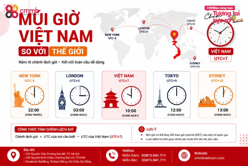 Cách tính múi giờ và điều thú vị về múi giờ trên trái đất 2 Múi giờ Việt Nam so với thế giới