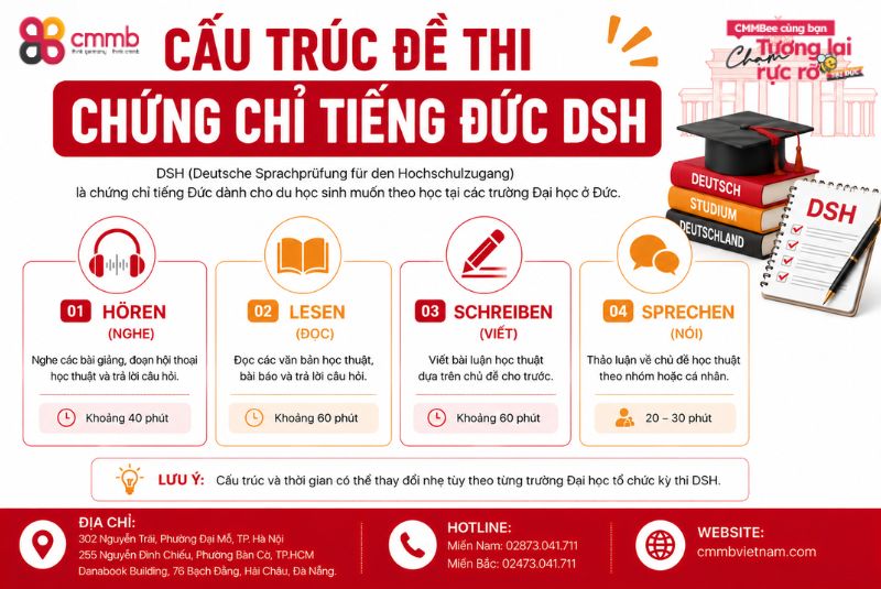 Cấu trúc đề thi chứng chỉ tiếng Đức: Goethe, TELC, ECL, DSH 4 Cấu trúc đề thi chứng chỉ tiếng Đức DSH