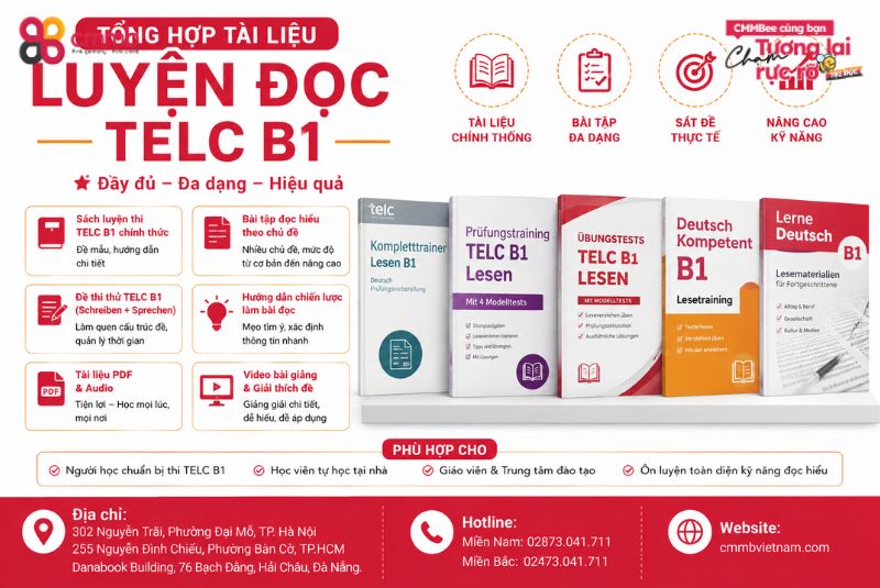 Hướng dẫn làm bài thi đọc TELC B1 tiếng Đức kèm tài liệu 10 Tổng hợp tài liệu luyện đọc TELC B1