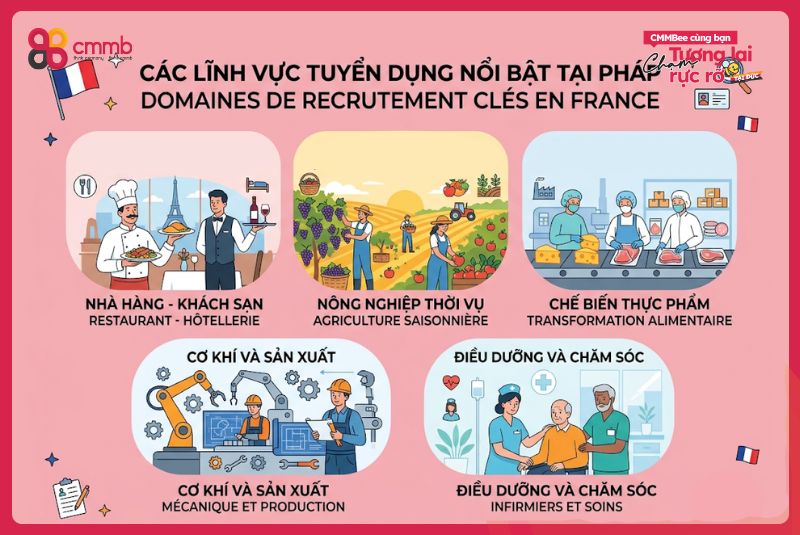 Xuất khẩu lao động Pháp: Yêu cầu, chi phí, mức lương 2 Các lĩnh vực tuyển dụng nổi bật tại Pháp