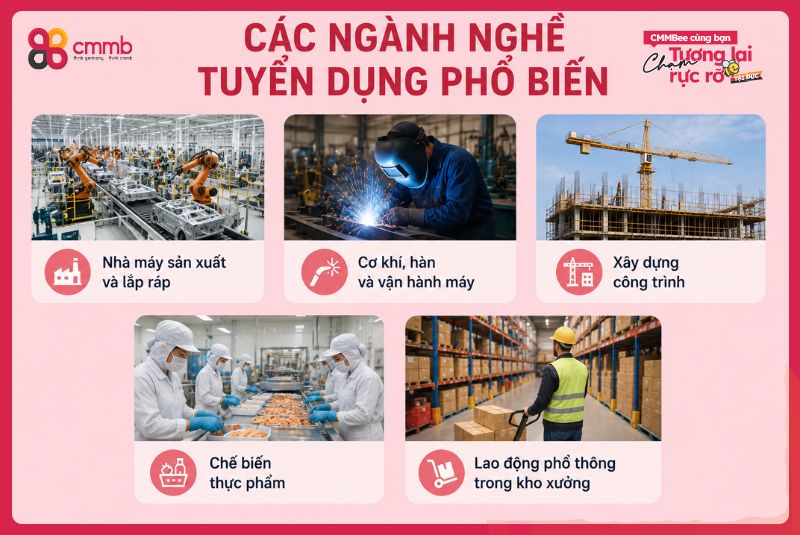 Các ngành nghề tuyển dụng phổ biến