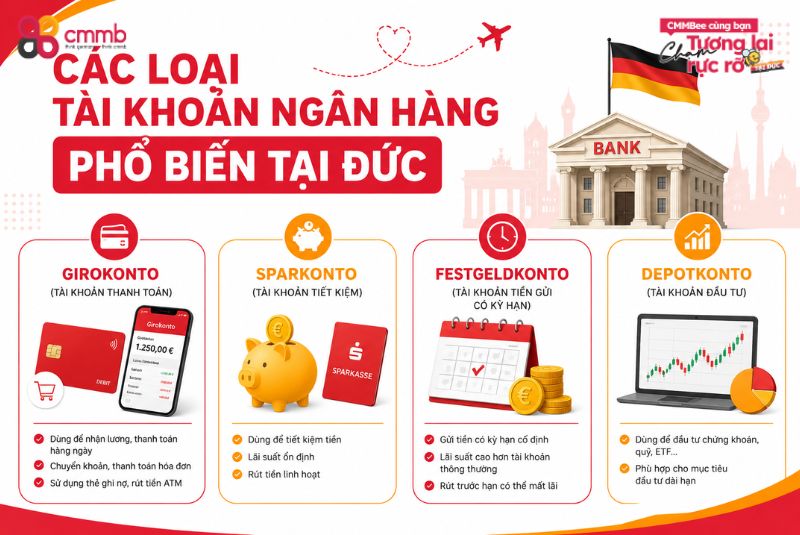 Các loại tài khoản ngân hàng phổ biến tại Đức