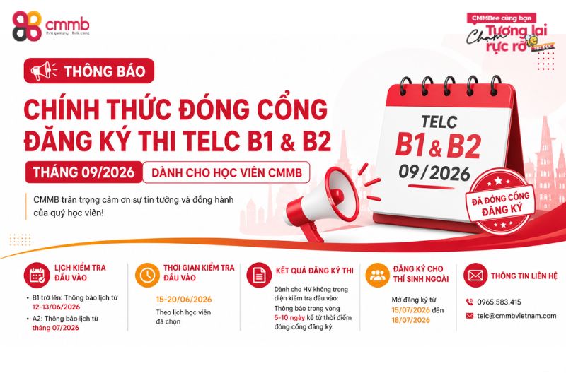 Chính thức đóng cổng đăng ký thi TELC B1 & B2 tháng 09/2026 dành cho học viên CMMB 1 thongbao