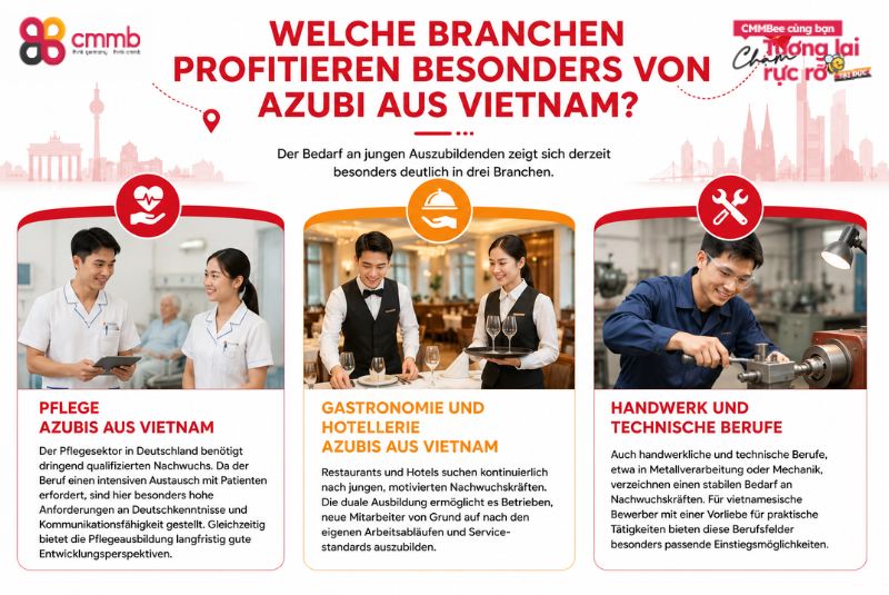 Azubi aus Vietnam: Nachwuchskräfte für Deutschland gewinnen 3 Welche Branchen profitieren besonders von Azubi aus Vietnam?