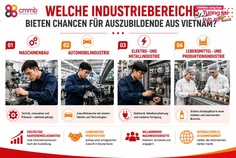 Auszubildende aus Vietnam in der Industrie einstellen 2 Welche Industriebereiche bieten Chancen für Auszubildende aus Vietnam?