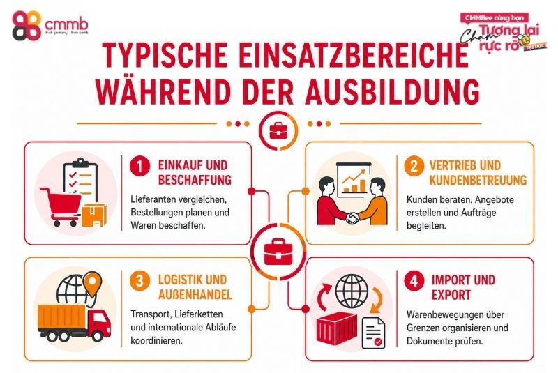 Auszubildende aus Vietnam im Groß- und Außenhandel rekrutieren 2 Typische Einsatzbereiche während der Ausbildung