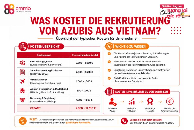 Auszubildende aus Vietnam in Berlin rekrutieren 3 Was kostet die Rekrutierung von Azubis aus Vietnam?