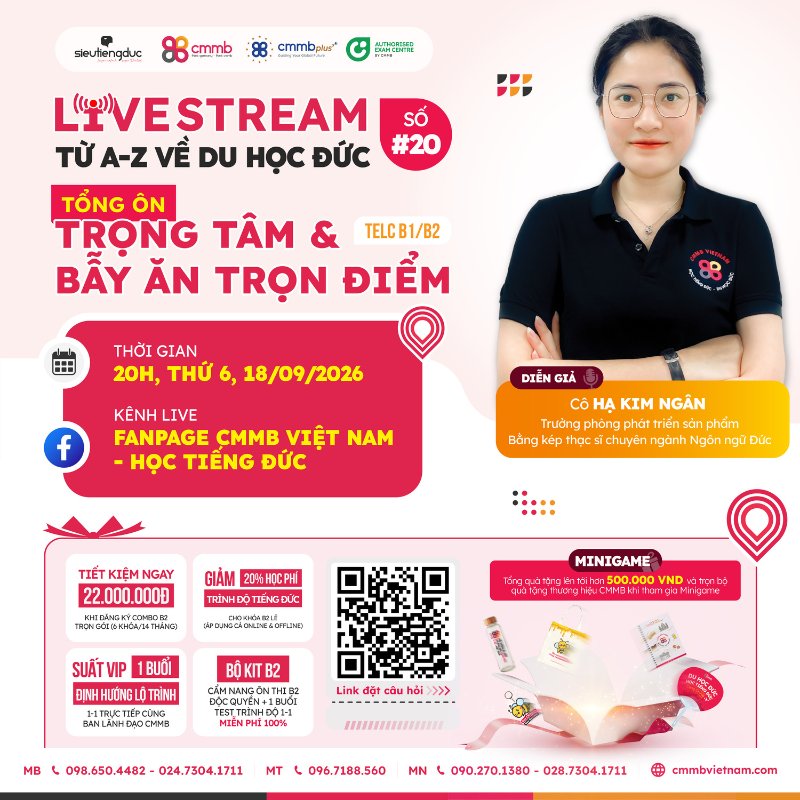Livestream tổng ôn TELC B1/B2: Tránh bẫy dễ mất điểm 1 Livestream tổng ôn TELC B1/B2: Tránh bẫy dễ mất điểm
